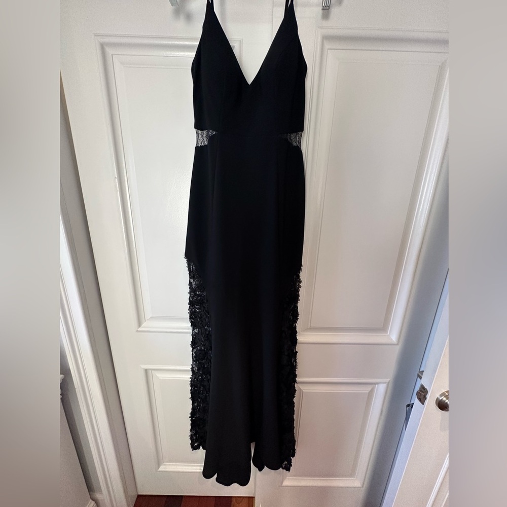 Betsy & Adam formal gown, size 4, sheer sids, & black florals